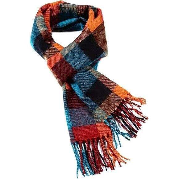 American Trends Mens Winter Warm Scarf Plaid Tassel Scarf  Premium Soft-Touch Plaid Tassel Scarf for Men, Elegant Winter Wrap